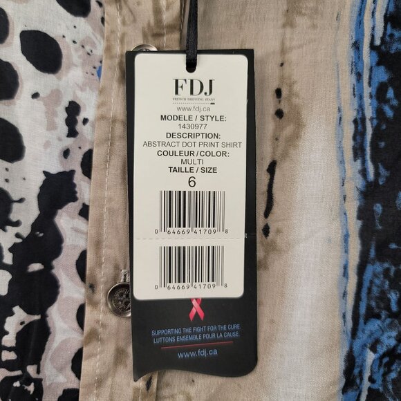 FDJ French Dressing Jeans Womens Button-Up Shirt Size 6 Blue Beige Abstract - Picture 10 of 16